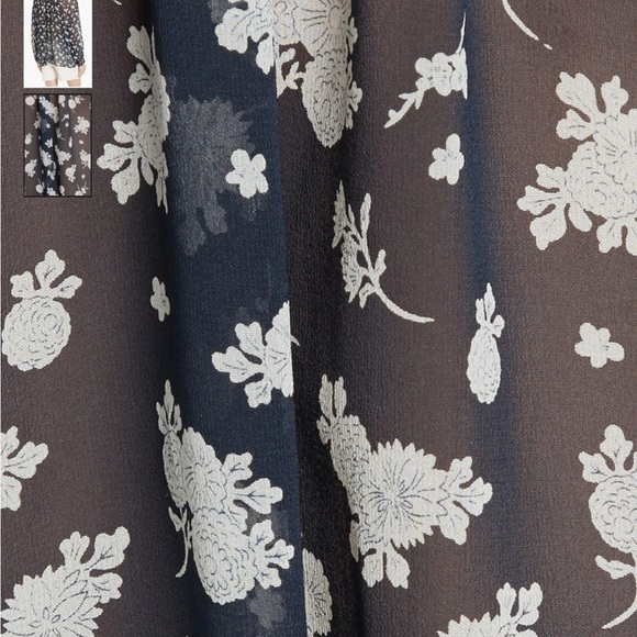 Vince Calico Print Floral Silk Blouse Coastal Navy Sheer - Picture 9 of 10